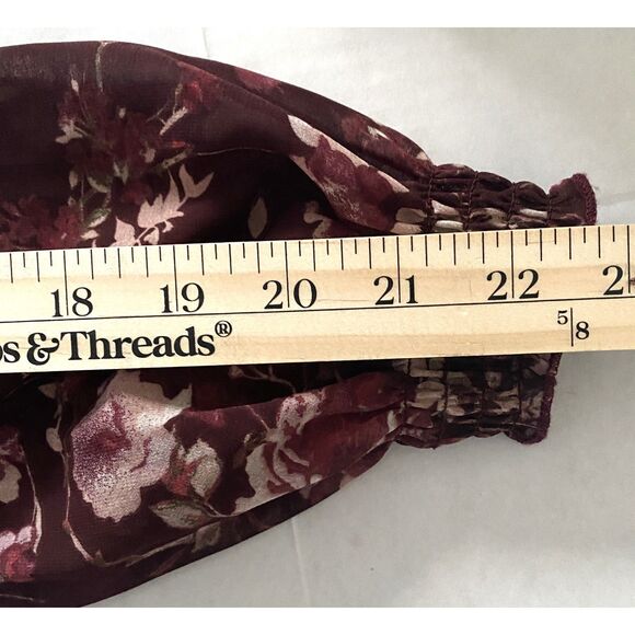 Taylor and Sage Printed Lace Illusion Dark Berry Bark Polyester Blouse Top Sz M - Picture 7 of 11